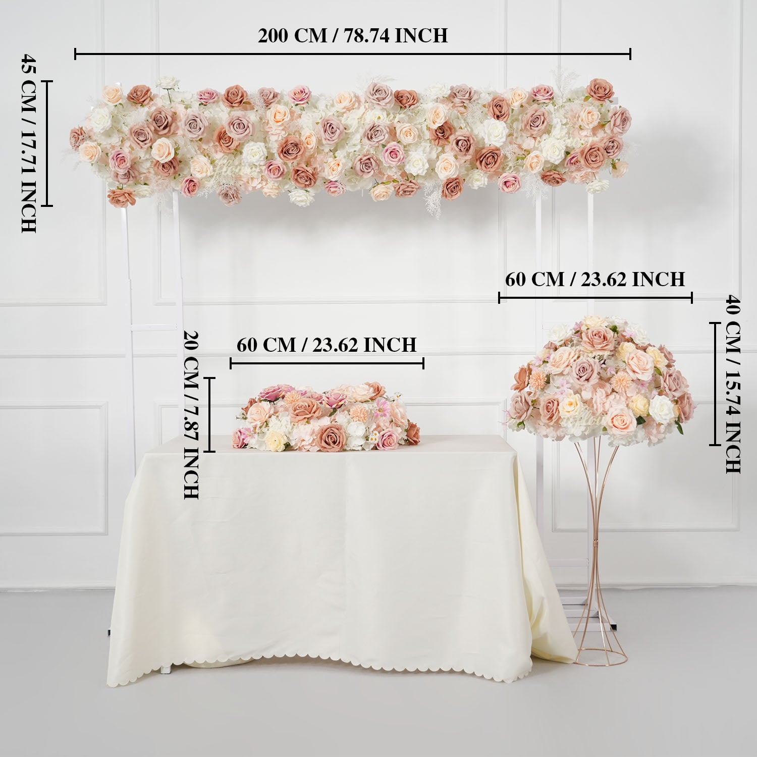 Uflower Champagne Pink Rose Arrangement Wedding Backdrop Floral Props