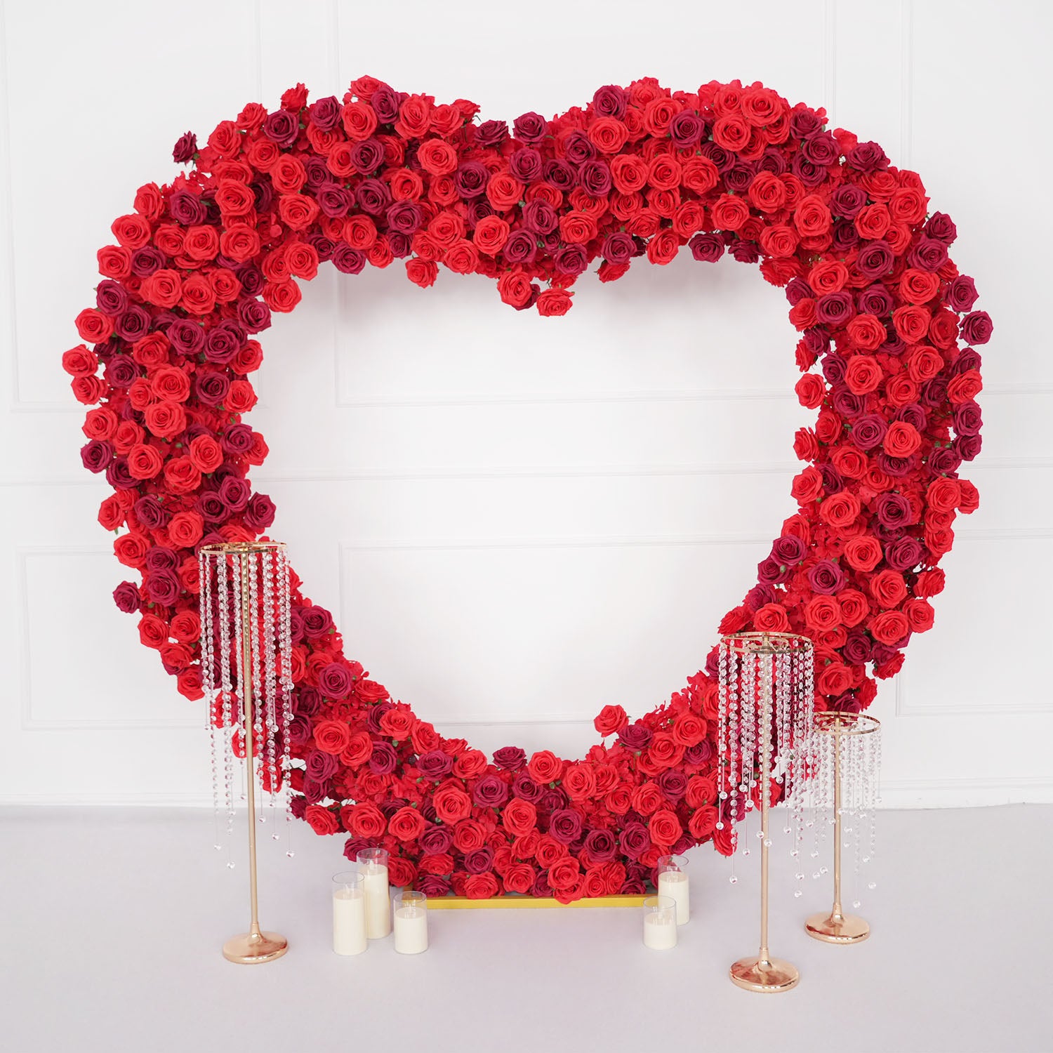 Uflower Luxury Red Rose Floral Arrangement Cloth Base Heart-Shaped Arch Props