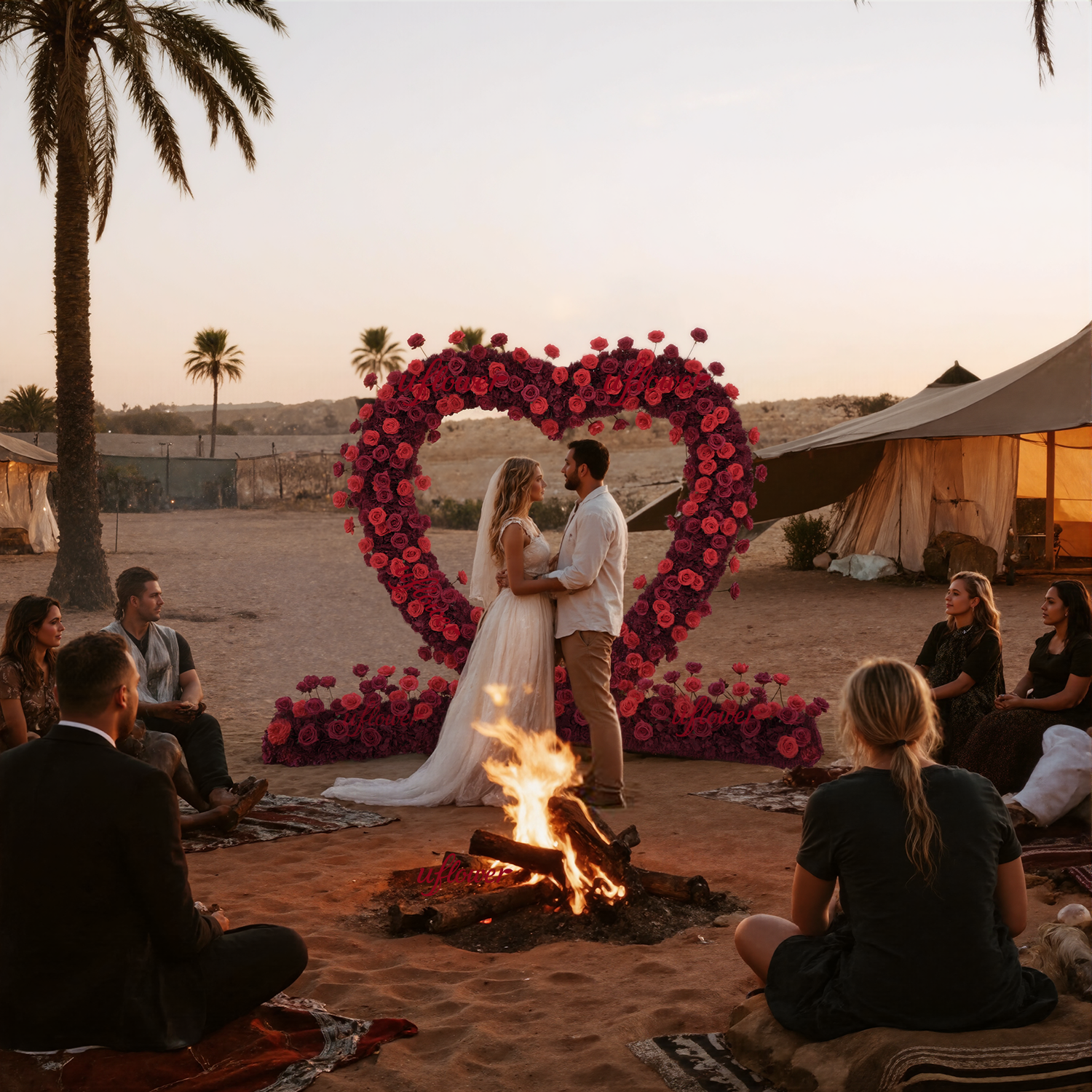 Uflower 2m*2m Red Rose Heart Arch Wedding Decor SET80032-01
