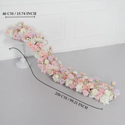 Uflower Pink White Rose Table Runner Sofa Floral Wedding Backdrop Decor