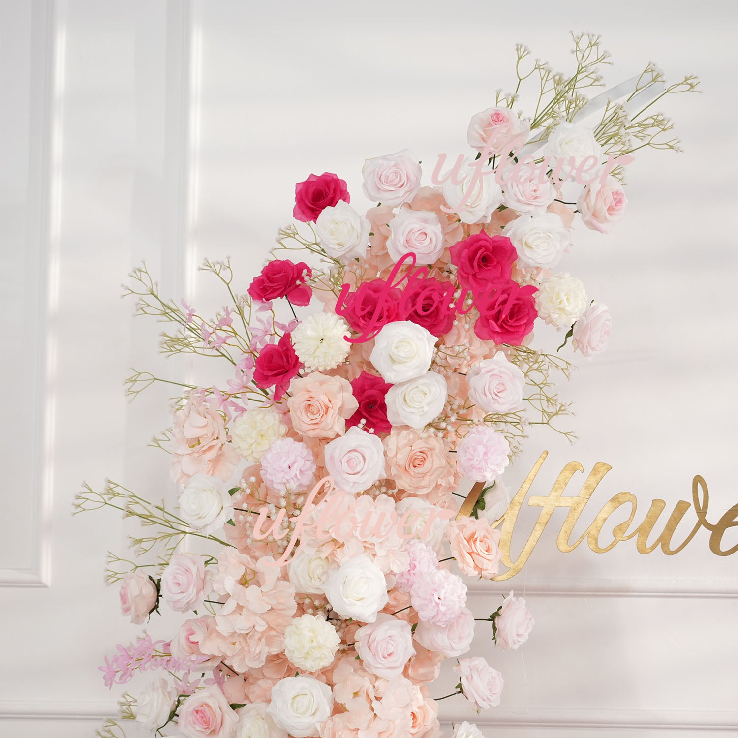 Uflower Pink White Floral Horn Arch Wedding Party Backdrop Decor