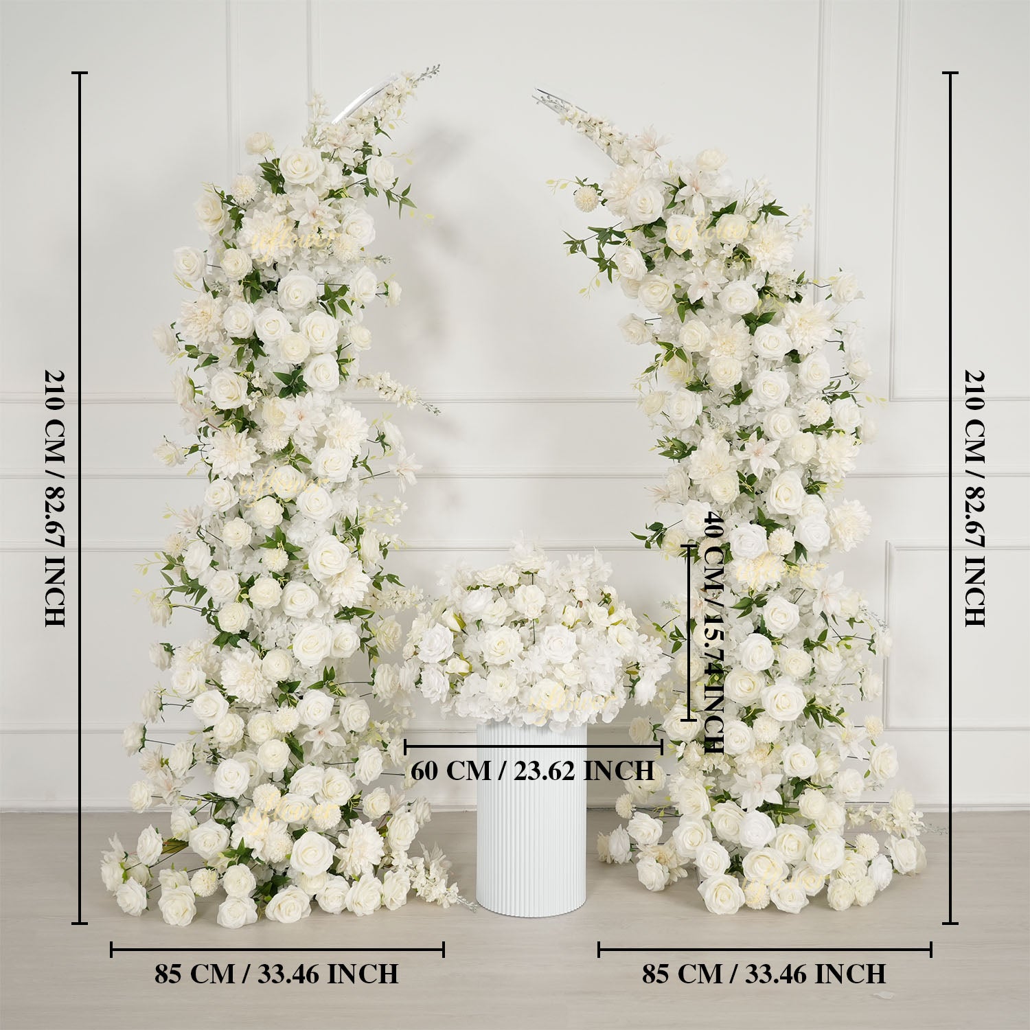 Uflower White Dahlia Floral Horn Arch Wedding Party Backdrop Decor