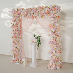 Uflower Pink White Rose Floral Square Arch Wedding Party Backdrop Decoration