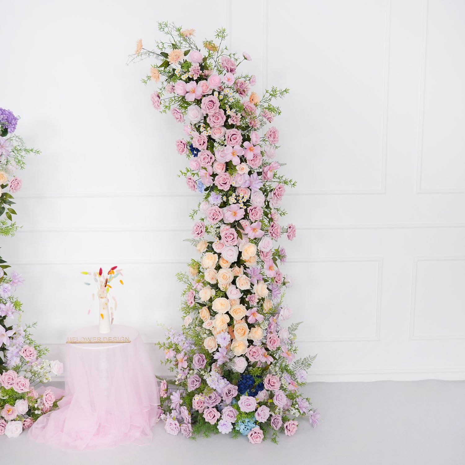 Uflower Pink Purple Rose Floral Arch Wedding Backdrop Decor