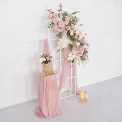Uflower Artificial Pink Rose Green Leaf Flower Row Wedding KT Backdrop Decor