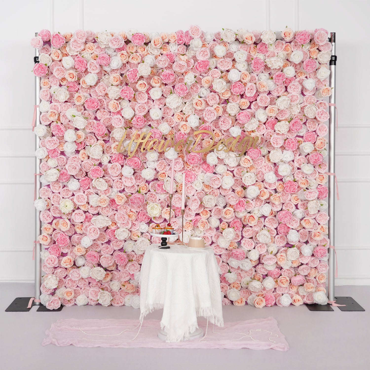 Uflower Artificial Pink Rose Wall Wedding Backdrop Decor
