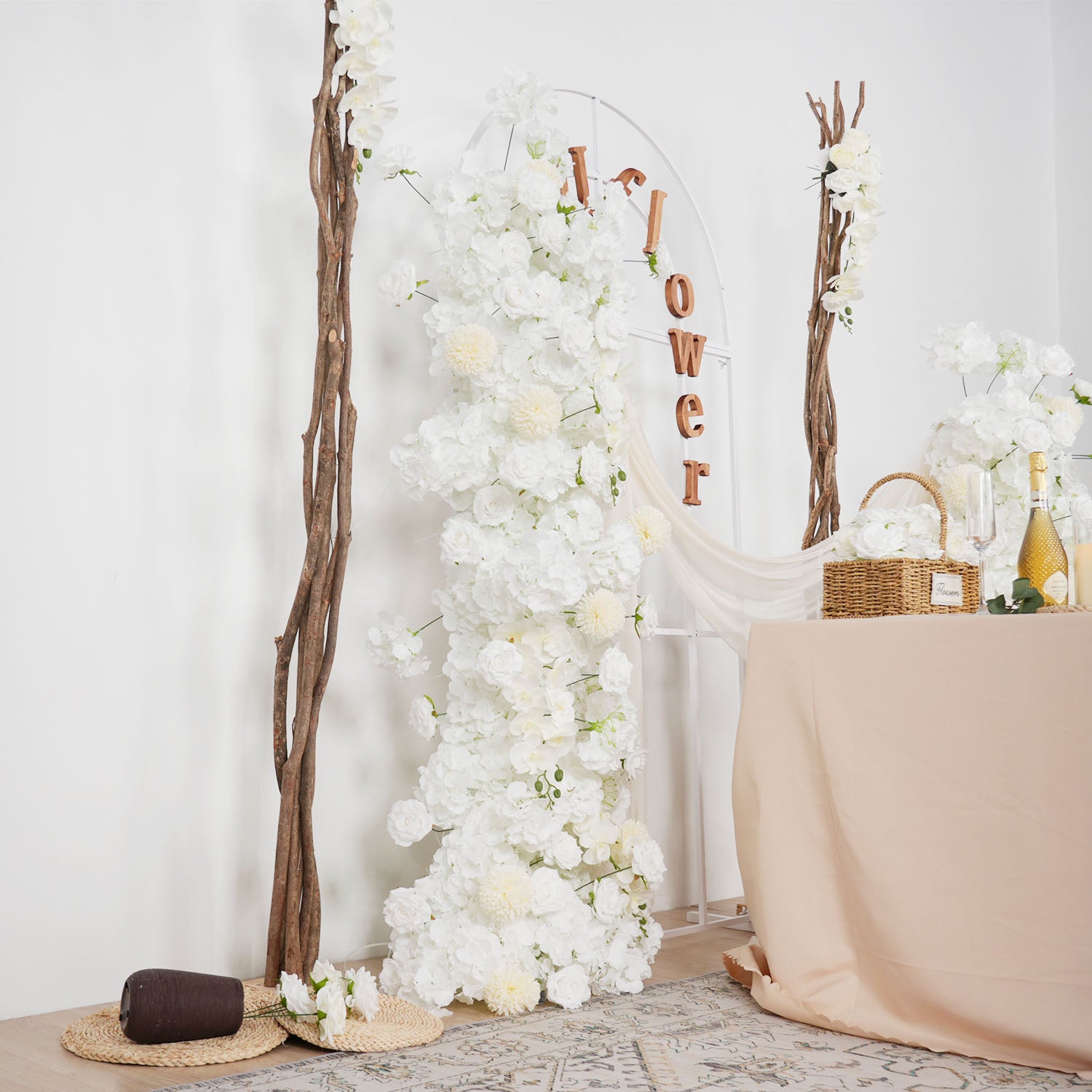 Artificial White Rose Wedding KT Backdrop Flower Row Decor