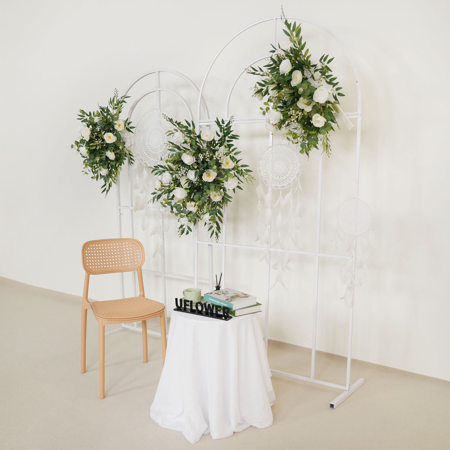 Artificial White Green Wedding KT Backdrop Flower Row Decor