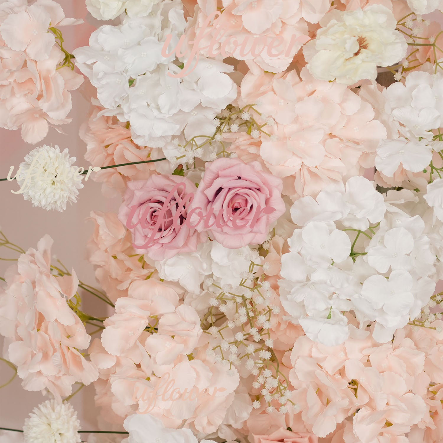 Uflower Artificial Pink White Flower Row Wedding KT Backdrop Decor