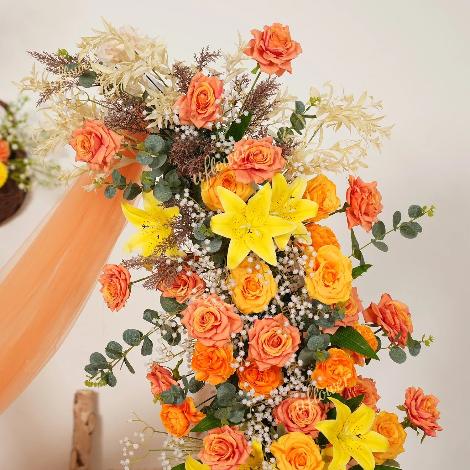 Uflower Orange Yellow Flower Horn Arch Wedding Party Birthday Backdrop Decor SET80139 - Uflower