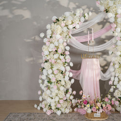 Uflower Pink White Rose Floral Horn Arch Wedding Party Backdrop Decor