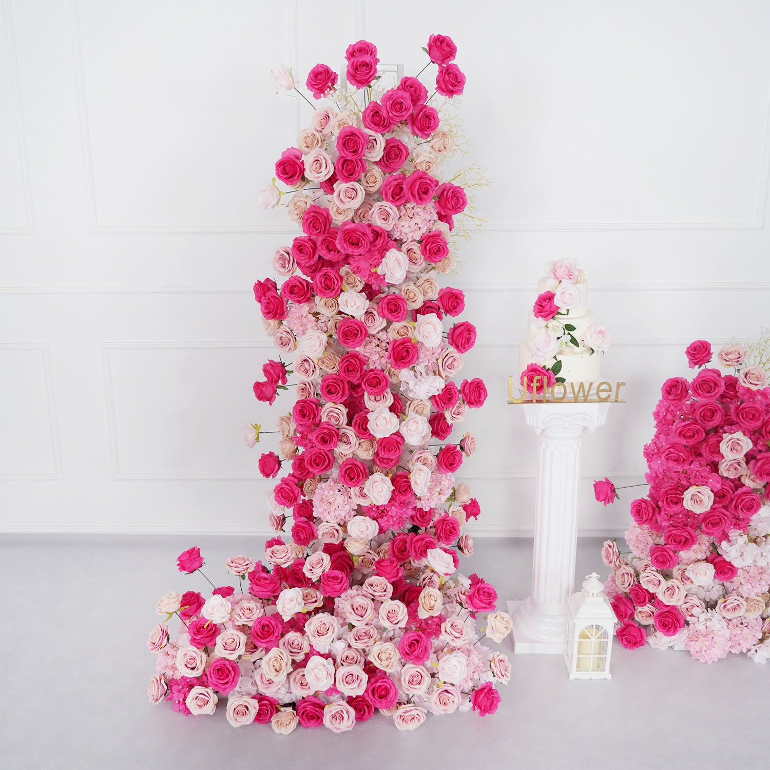 Uflower Rose red rose wedding background arch KT board decoration flower arrangement