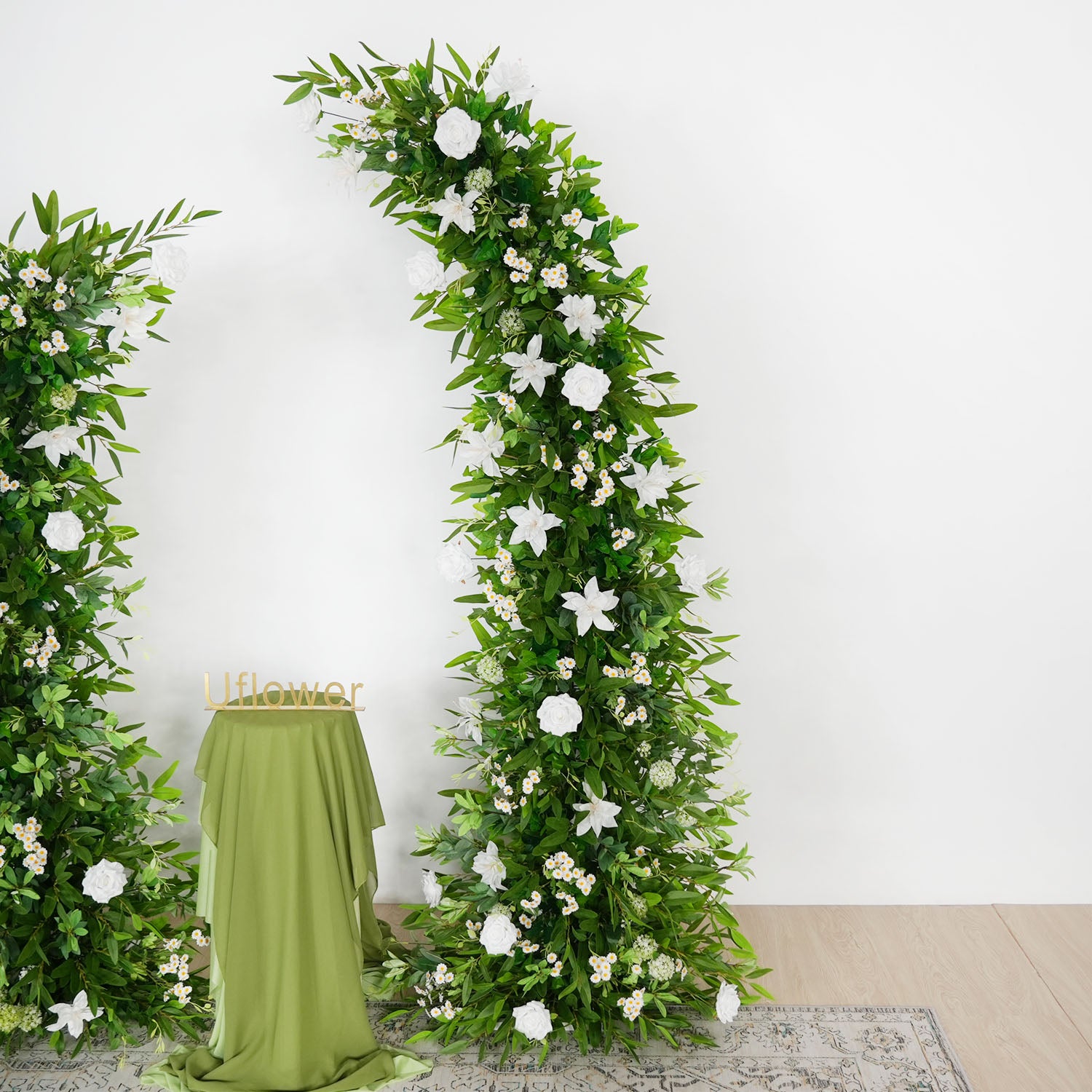 Uflower Outdoor Wedding Backdrop Horn Arch Decor Green Leaves Floral Arrangement