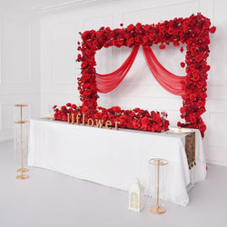 Uflower Red Rose Floral Square Arch Wedding Party Backdrop Decoration