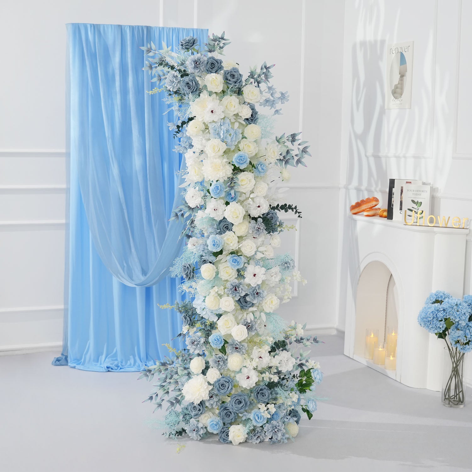 Uflower Horn Arch Blue White 5D Floral Arrangement Wedding Decor