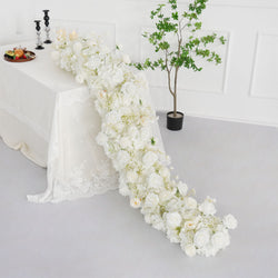 Uflower White Rose Table Runner Sofa Floral Wedding Backdrop Decor
