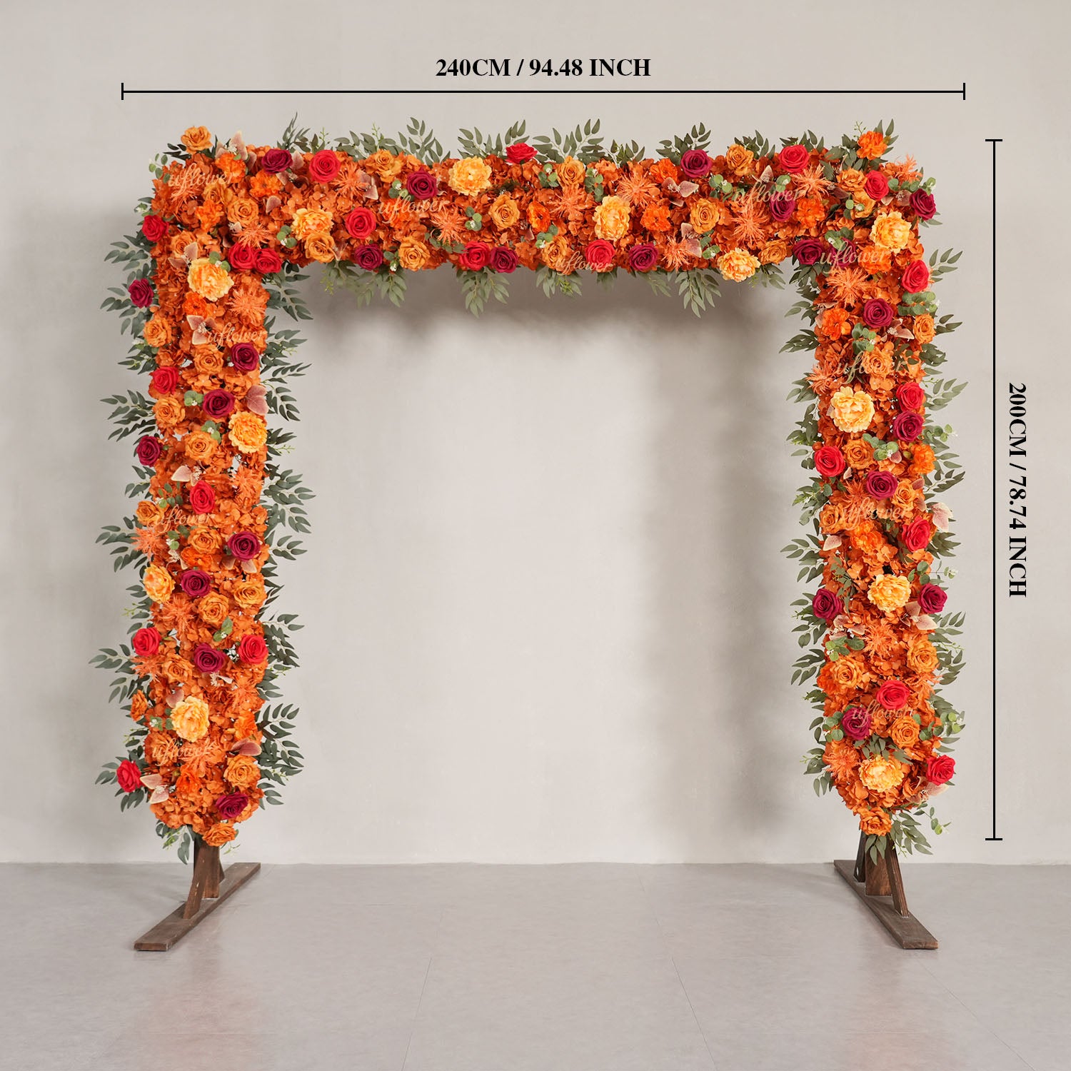 Uflower Orange Red Rose Floral Square Arch Wedding Party Ceremony Backdrop Decor