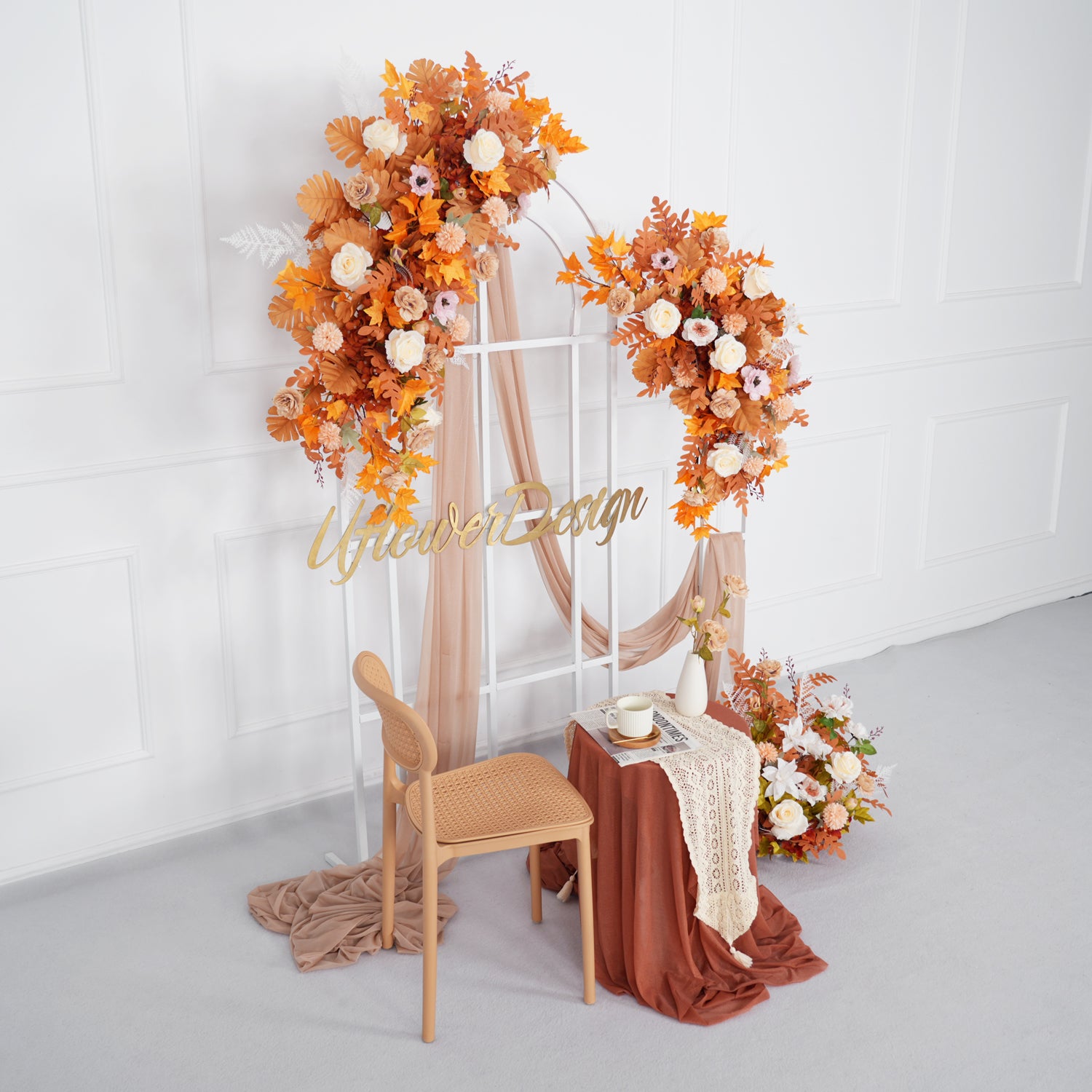 Artificial Orange Wedding KT Backdrop Flower Row Decor