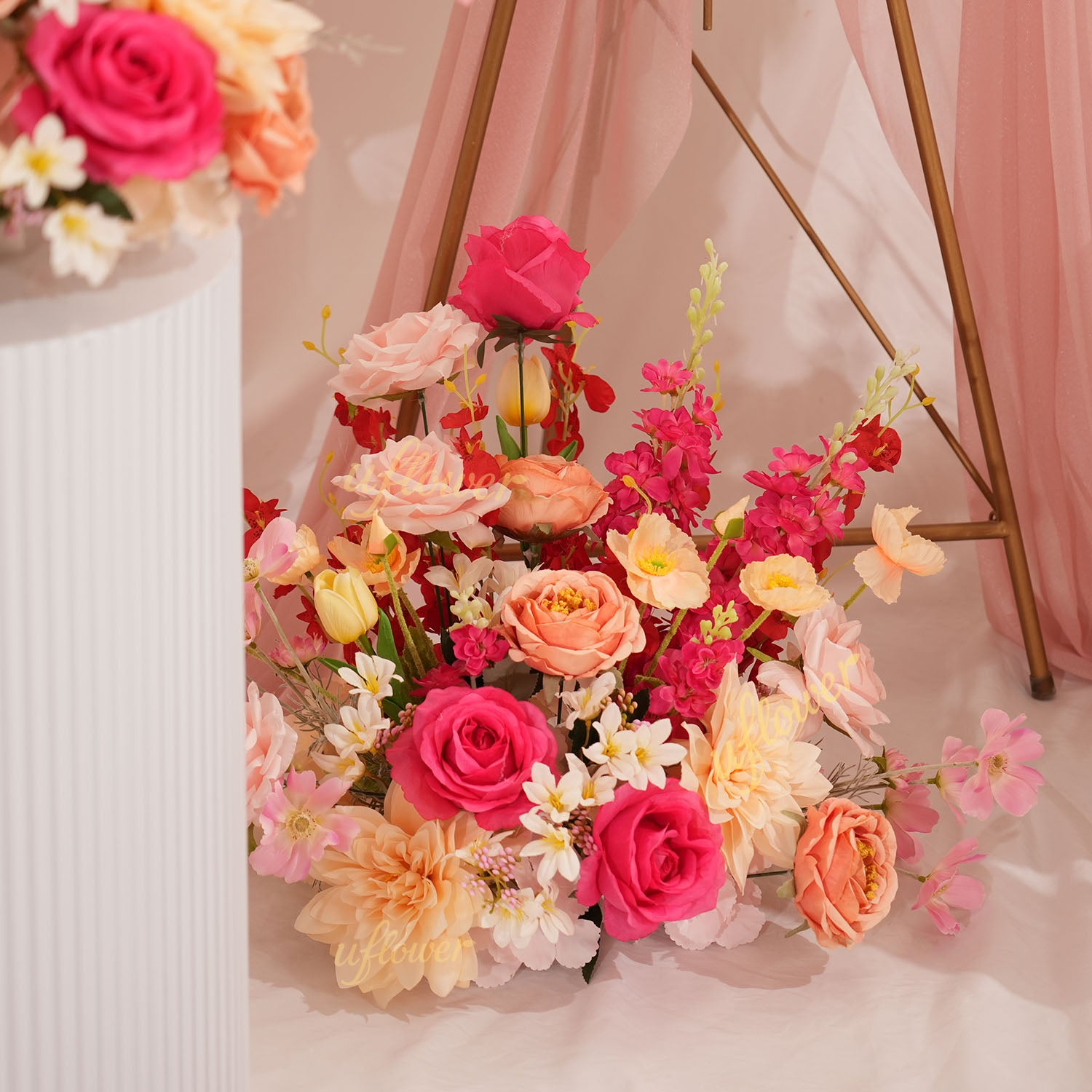 Uflower Champagne Pink Flower Arrangement Wedding Party Backdrop Floral Props