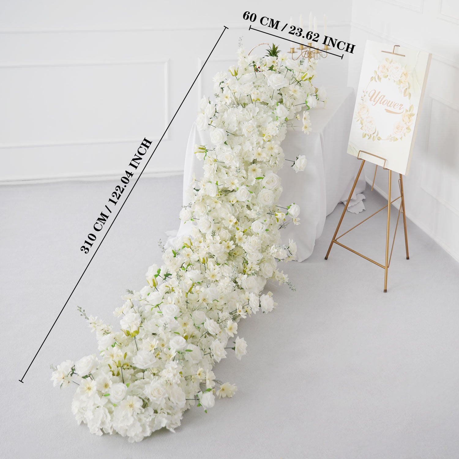 Uflower White Rose Sofa Table Runner Floor Flower Arrangement