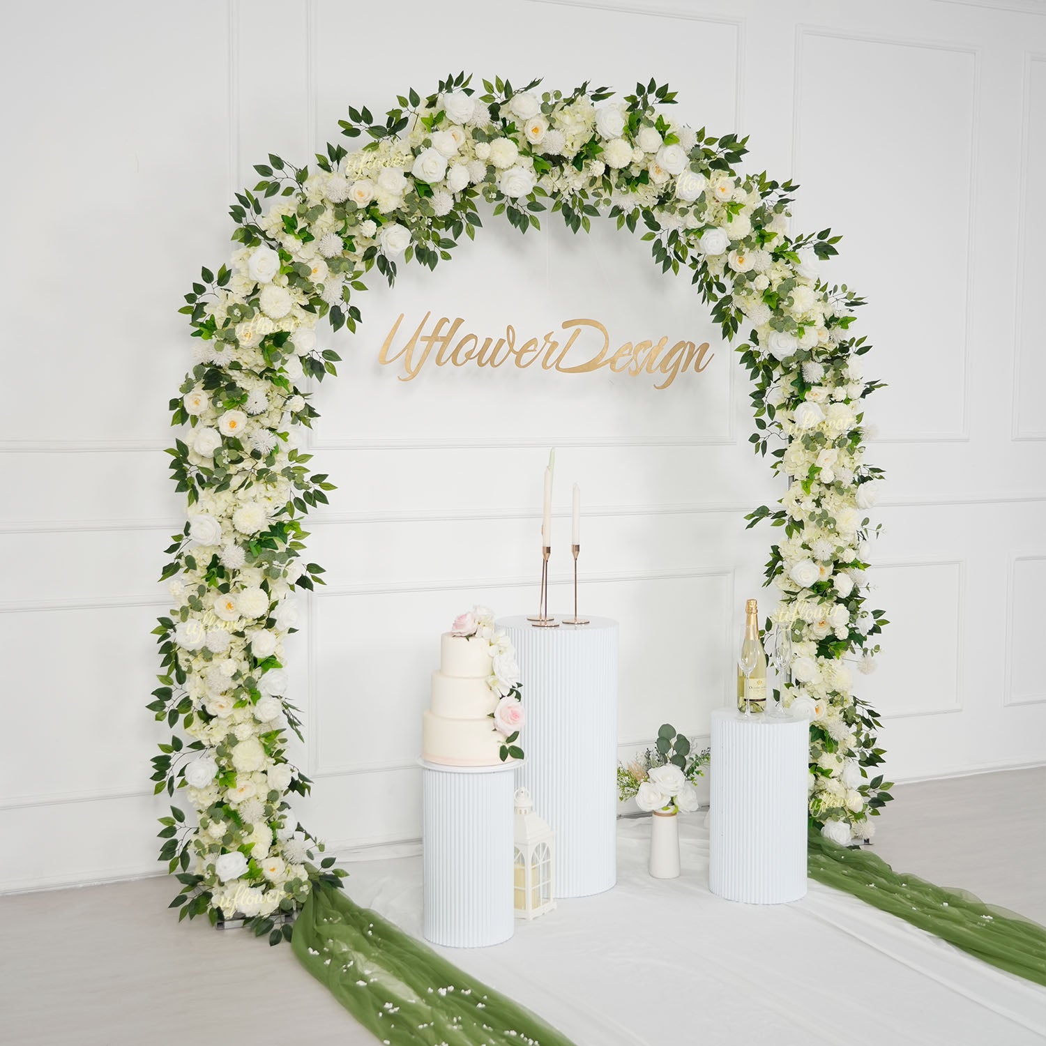 Uflower White Rose Greenery Floral Door Arch Wedding Party Backdrop Decoration