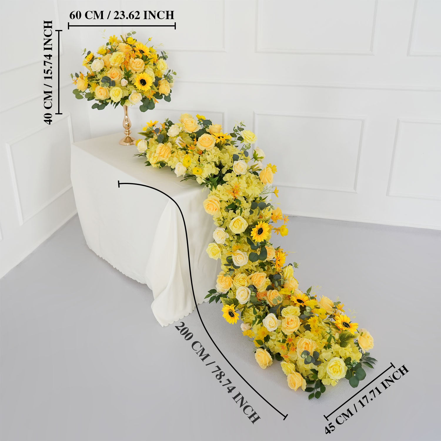 Uflower Yellow Rose Sunflower Table Runner Sofa Floral Wedding Backdrop Decor