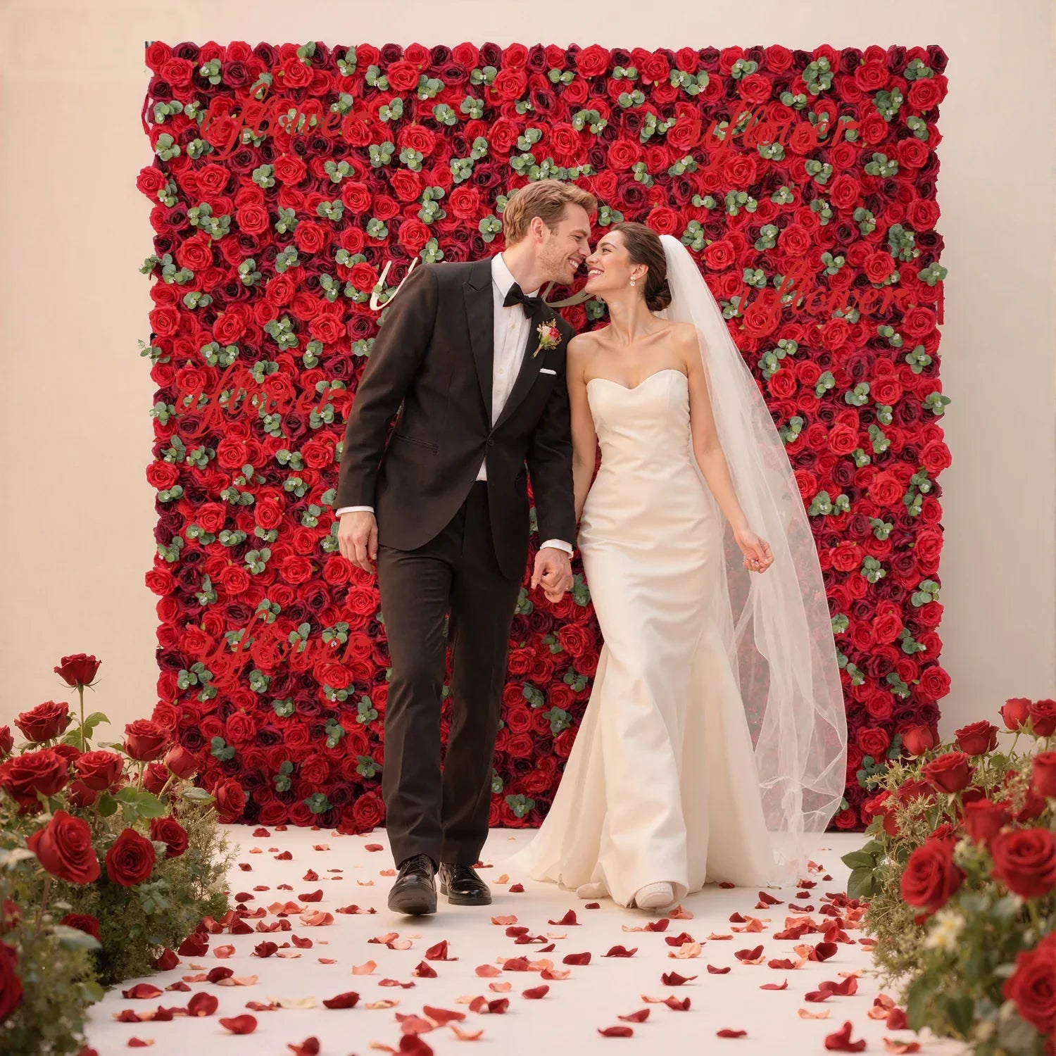 Uflower 3D Burgundy Rose Artificial Rolling Up Curtain Flower Wall SET80037 - Uflower