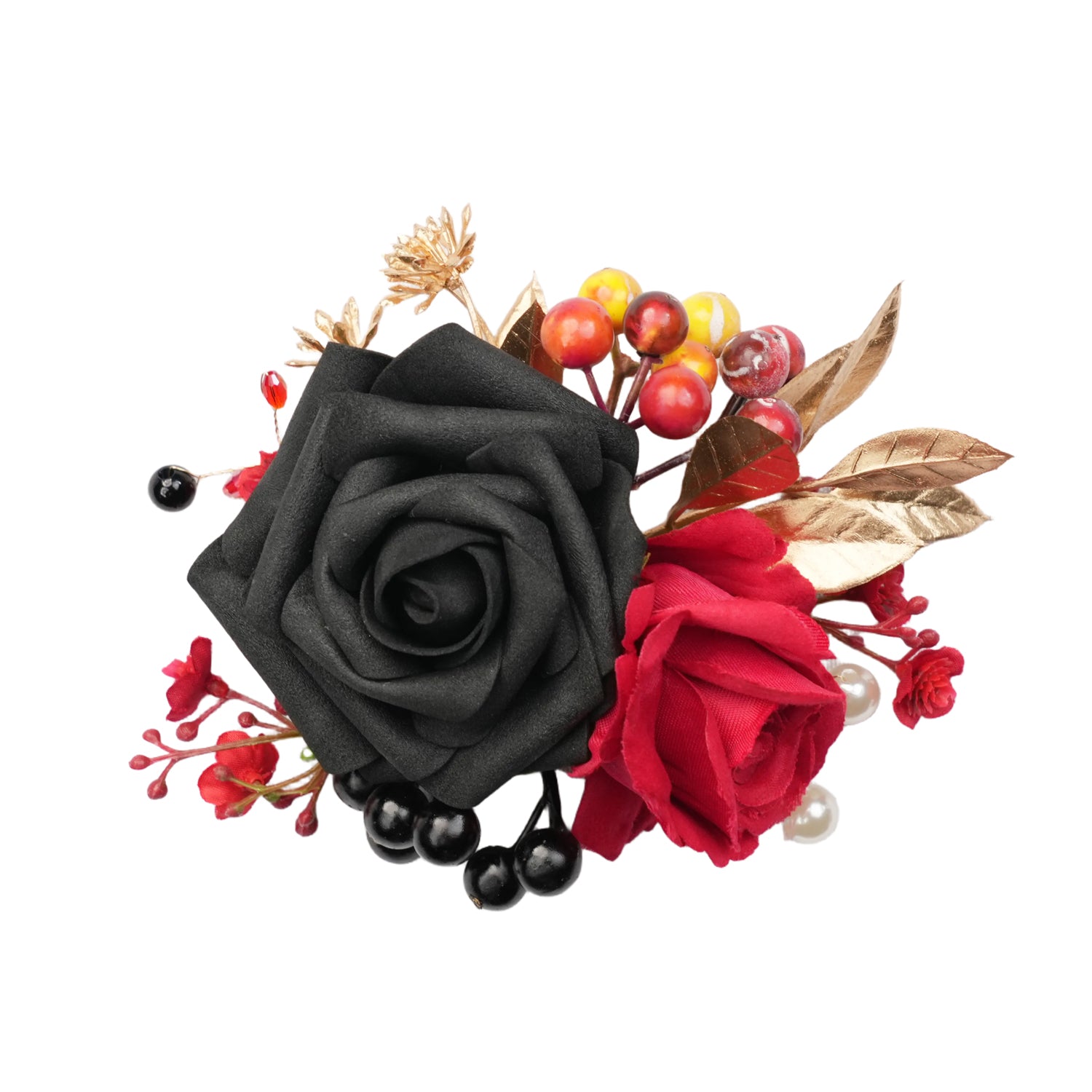 Uflower Black Burgundy Bride Bouquet Wrist Corsage Groom Boutonniere Set Wedding Event Supplies