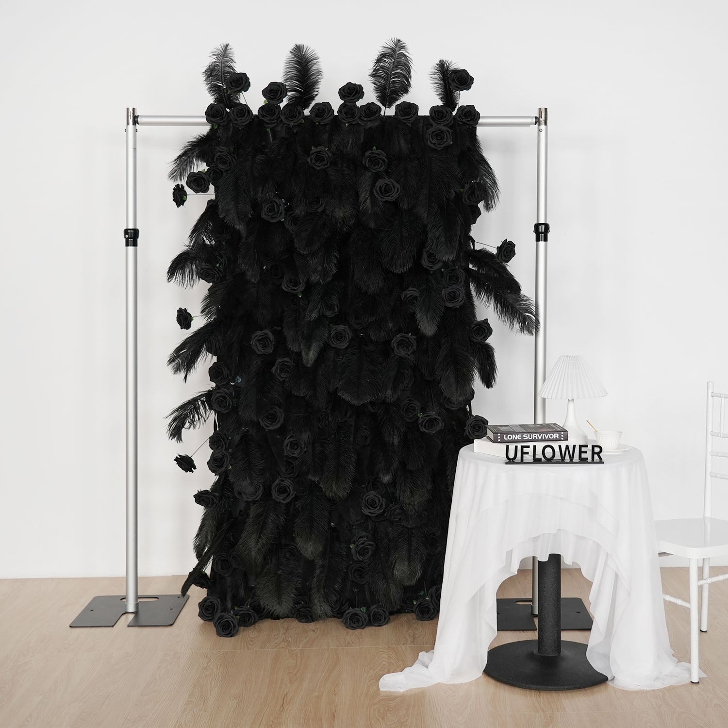 Uflower Artificial Black 5D Flower Wall Wedding Backdrop Decoration
