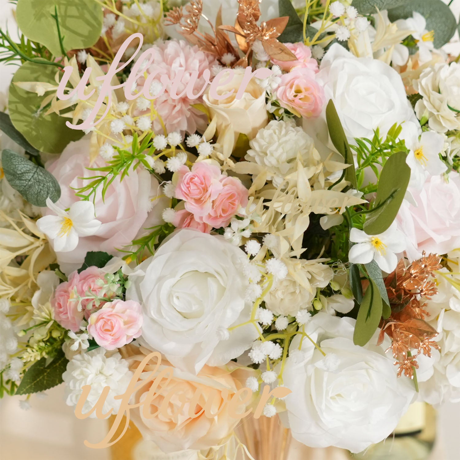 Artificial Champagne Pink White Rose Flower Arrangement Wedding Backdrop Decor Props