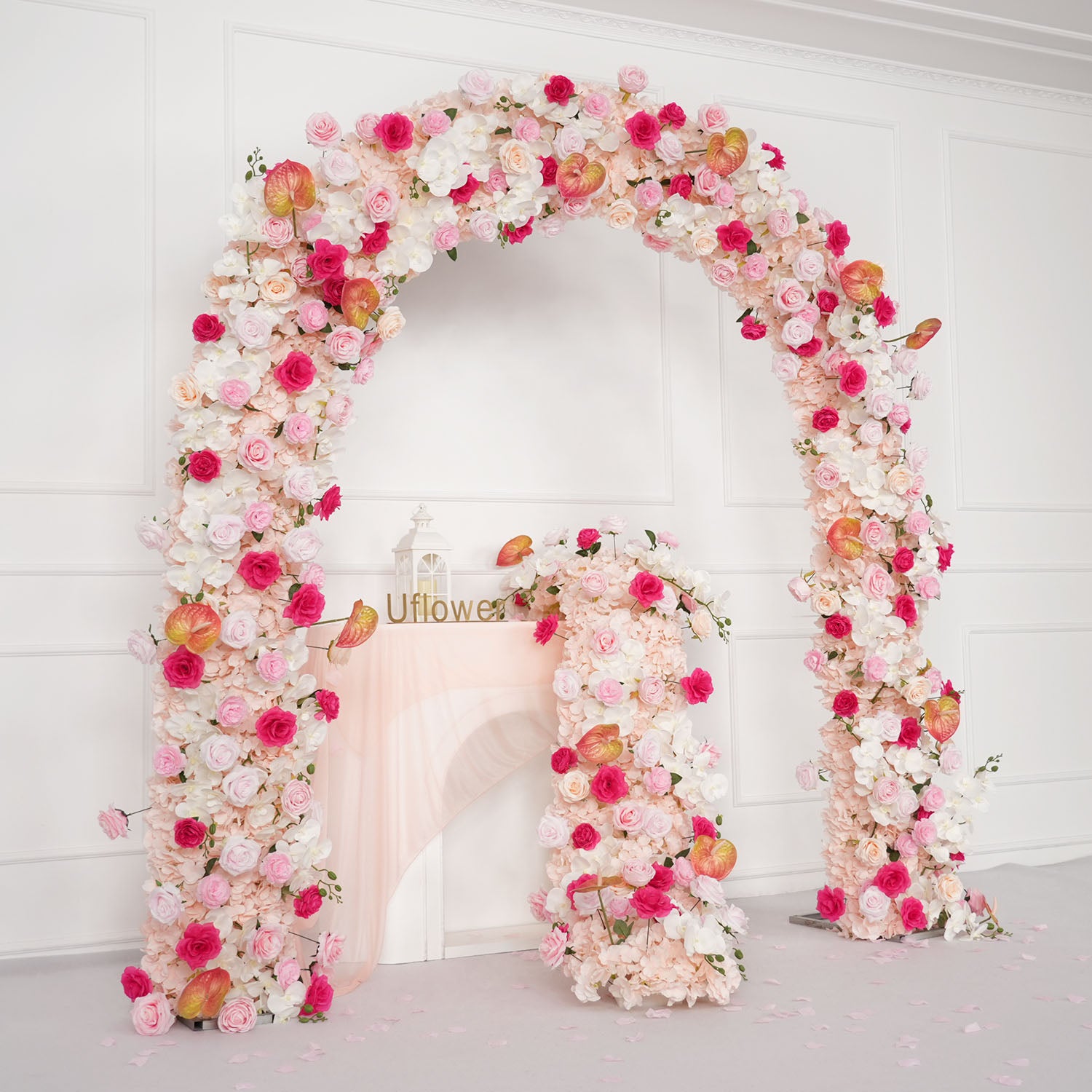 Uflower Pink Rose Floral Door Arch Wedding Party Backdrop Decoration