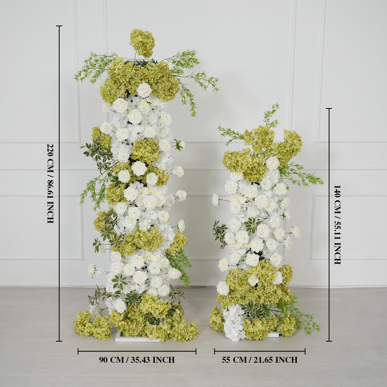 Uflower Artificial Green White Hydrangea Rose Flower Row Wedding KT Backdrop Decor