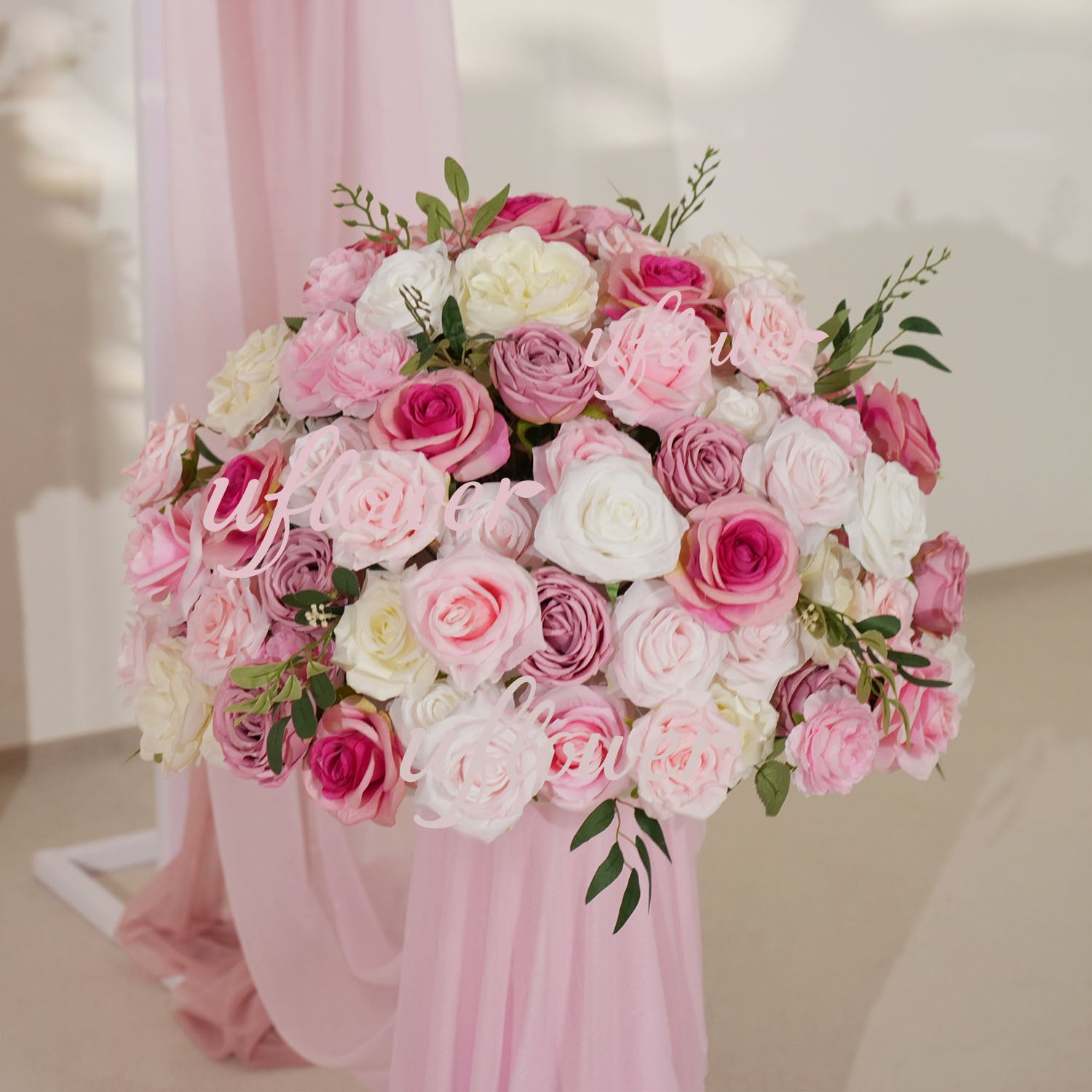 Artificial Pink Rose Flower Arrangement Wedding Backdrop Decor Props