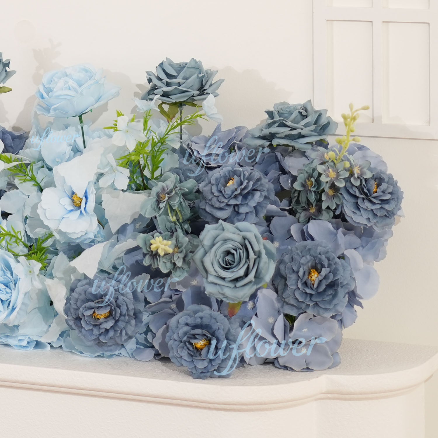 Uflower Smog-Blue Flower Row Decor KT Board Wedding Arrangement Props