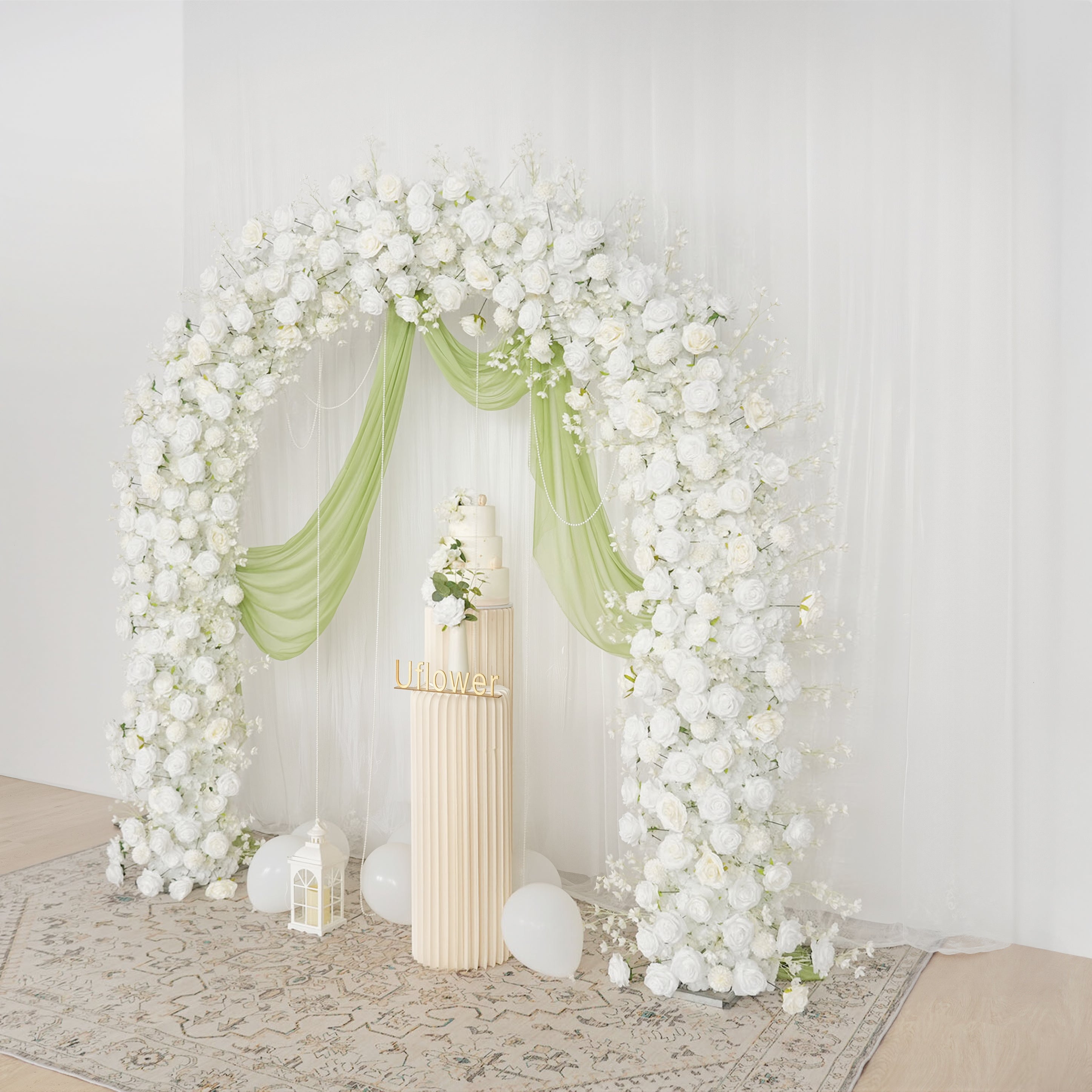 Uflower White Rose Floral Door Arch Wedding Party Backdrop Decoration