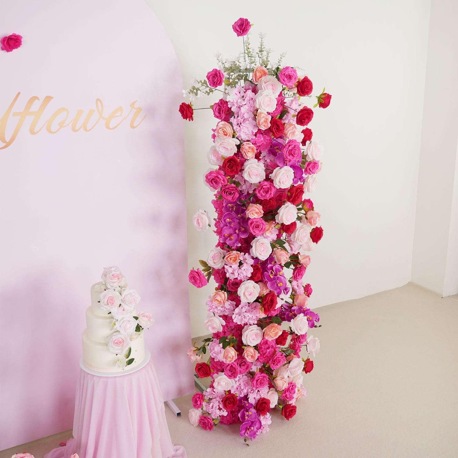 Uflower Pink Rose Wedding Background Arch KT Board Decoration Flower Arrangement