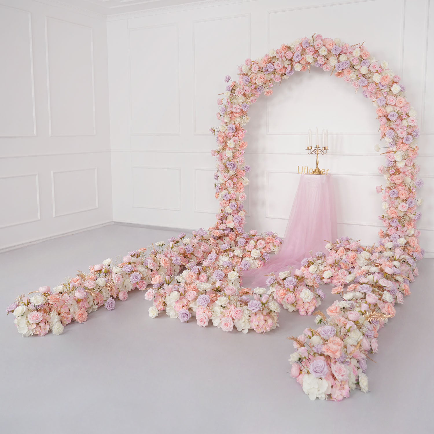Uflower Purple Pink Rose Floral Door Arch Wedding Party Backdrop Decoration