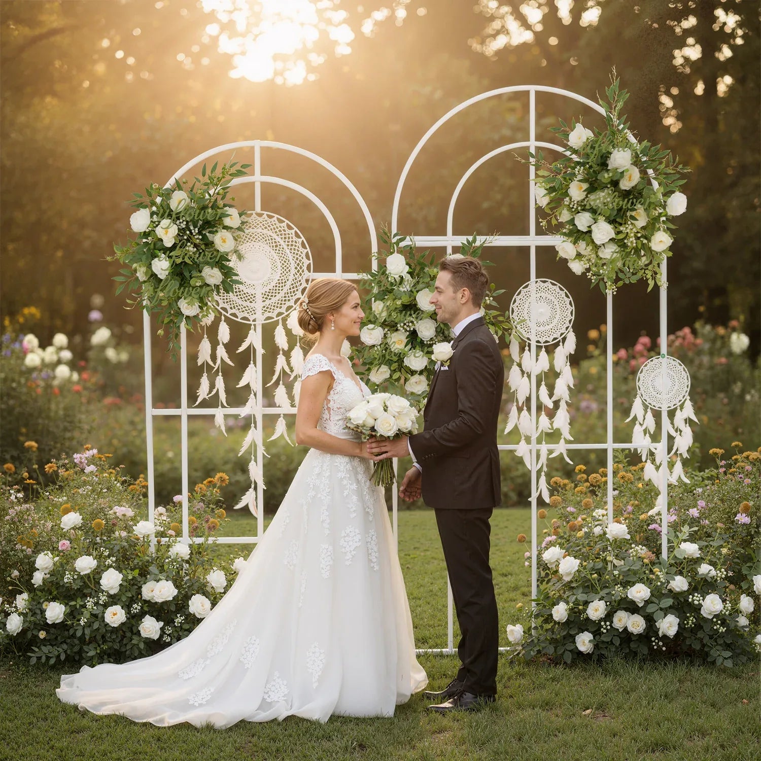 Artificial White Green Wedding KT Backdrop Flower Row Decor - Uflower