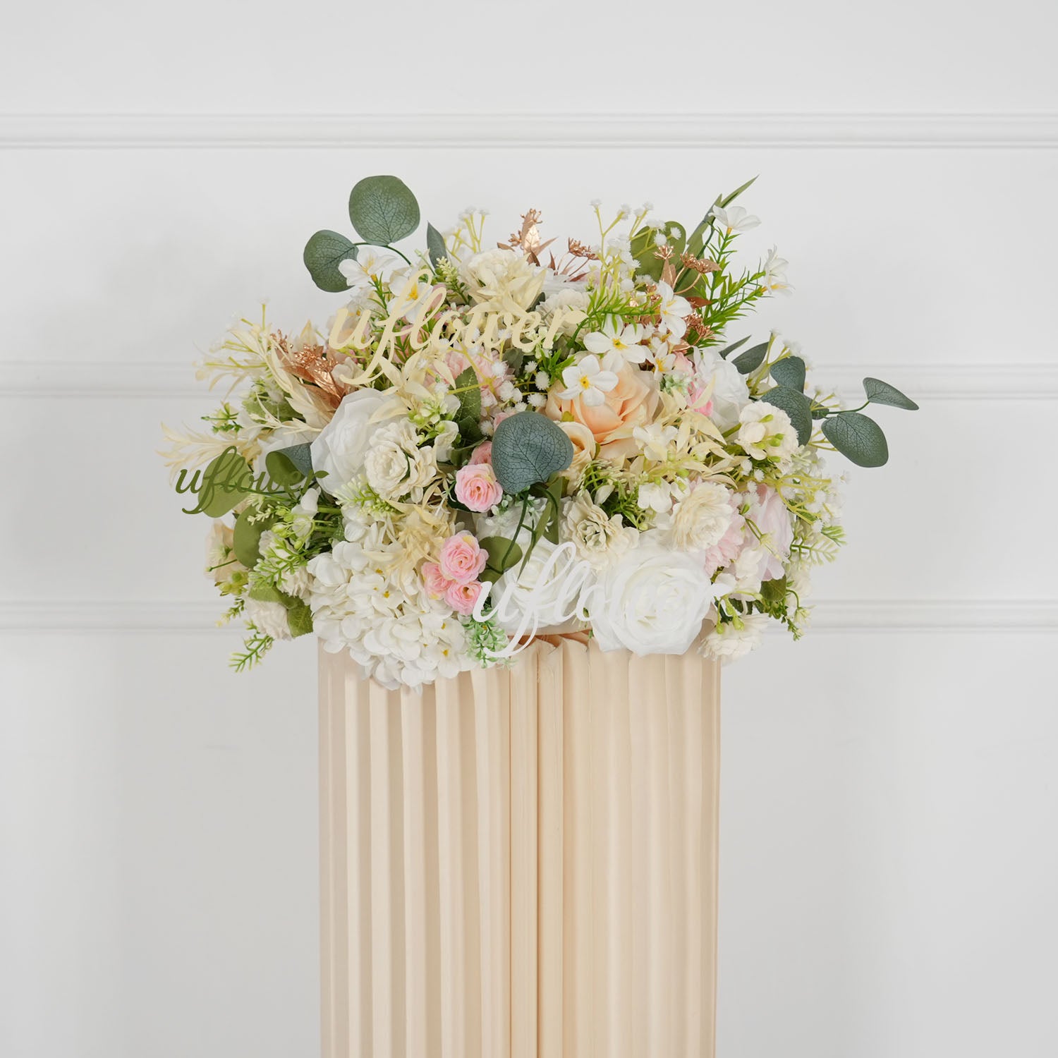 Artificial Champagne Pink White Rose Flower Arrangement Wedding Backdrop Decor Props