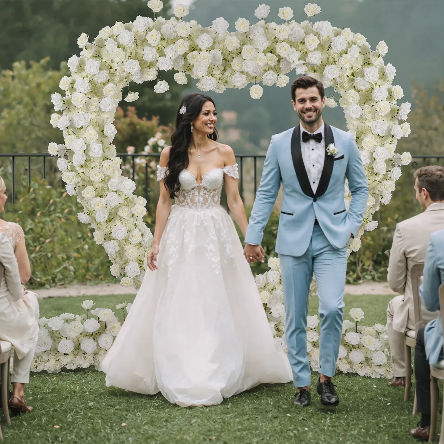 Uflower 2m*2m White Rose Heart-Shaped Arch Wedding Decor SET80011-01 - Uflower