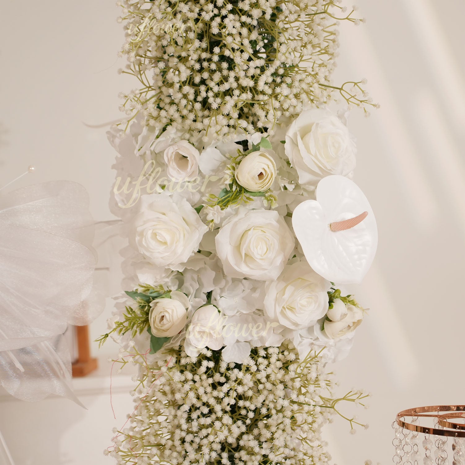 Uflower White Baby's Breath Flower Row Wedding KT Backdrop Decor