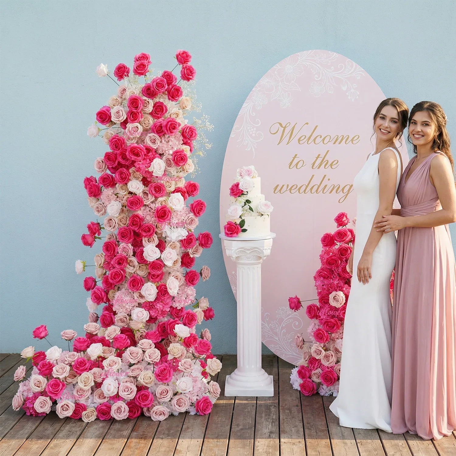 Uflower Rose red rose wedding background arch KT board decoration flower arrangement - Uflower