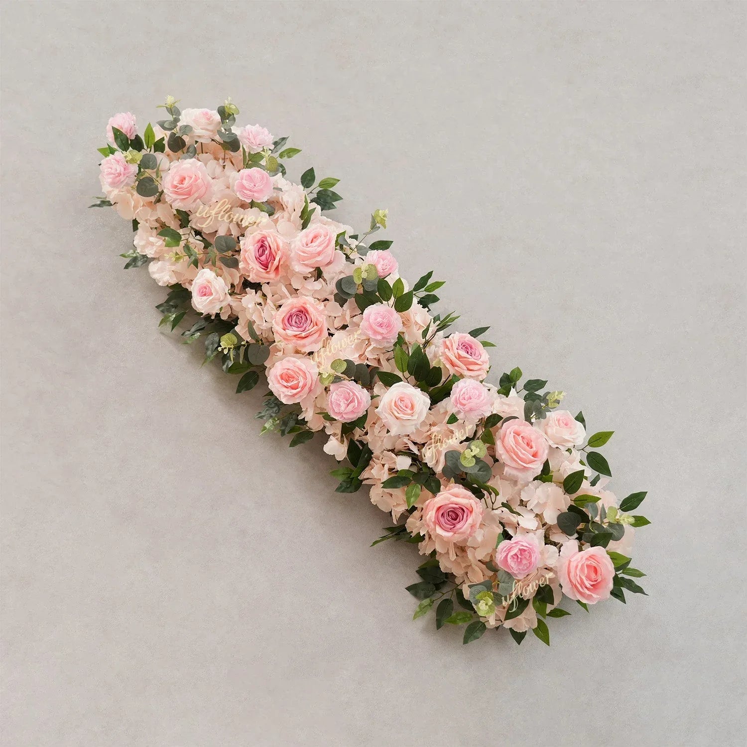 Uflower Pink Rose Greenery Table Runner Sofa Floral Wedding Backdrop Decor SET80207 - Uflower