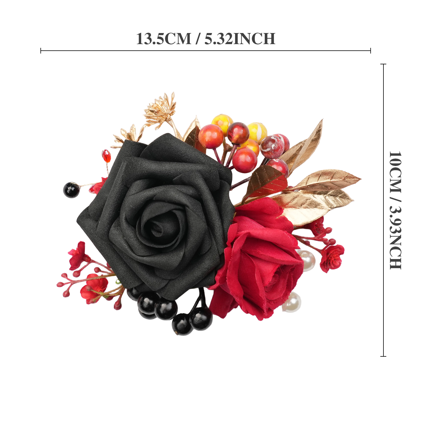 Uflower Black Burgundy Bride Bouquet Wrist Corsage Groom Boutonniere Set Wedding Event Supplies