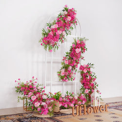 Uflower Pink Rose Green Leaf Wedding Backdrop Floral Arrangement