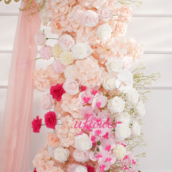 Uflower Pink White Floral Horn Arch Wedding Party Backdrop Decor
