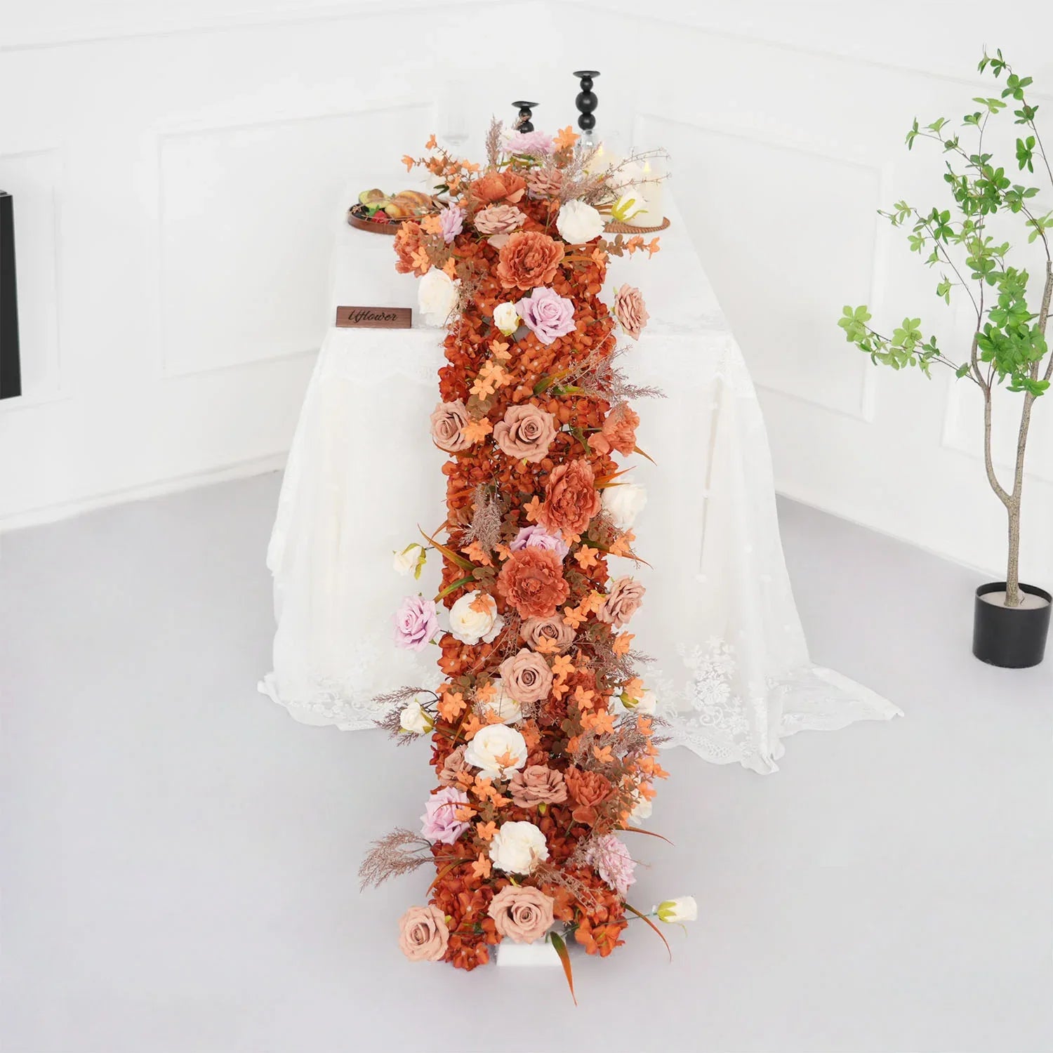 Uflower Artificial Autumn Brown Flower Row Sofa Table Runner Floor Flower Arrangement - Uflower