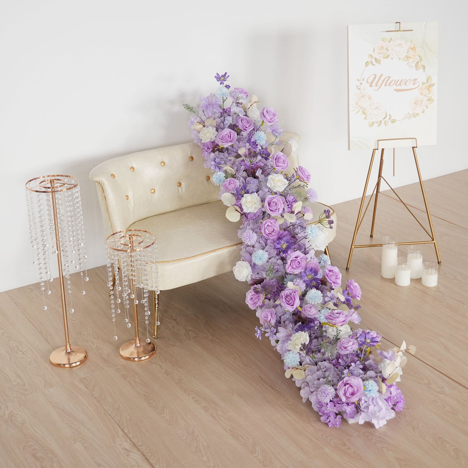 Uflower Purple Rose Floral Door Arch Wedding Party Backdrop Decoration