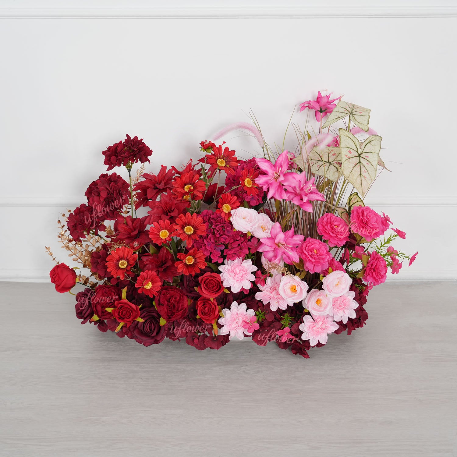 Uflower Red Pink Flower Arrangement Wedding Party Backdrop Floral Props
