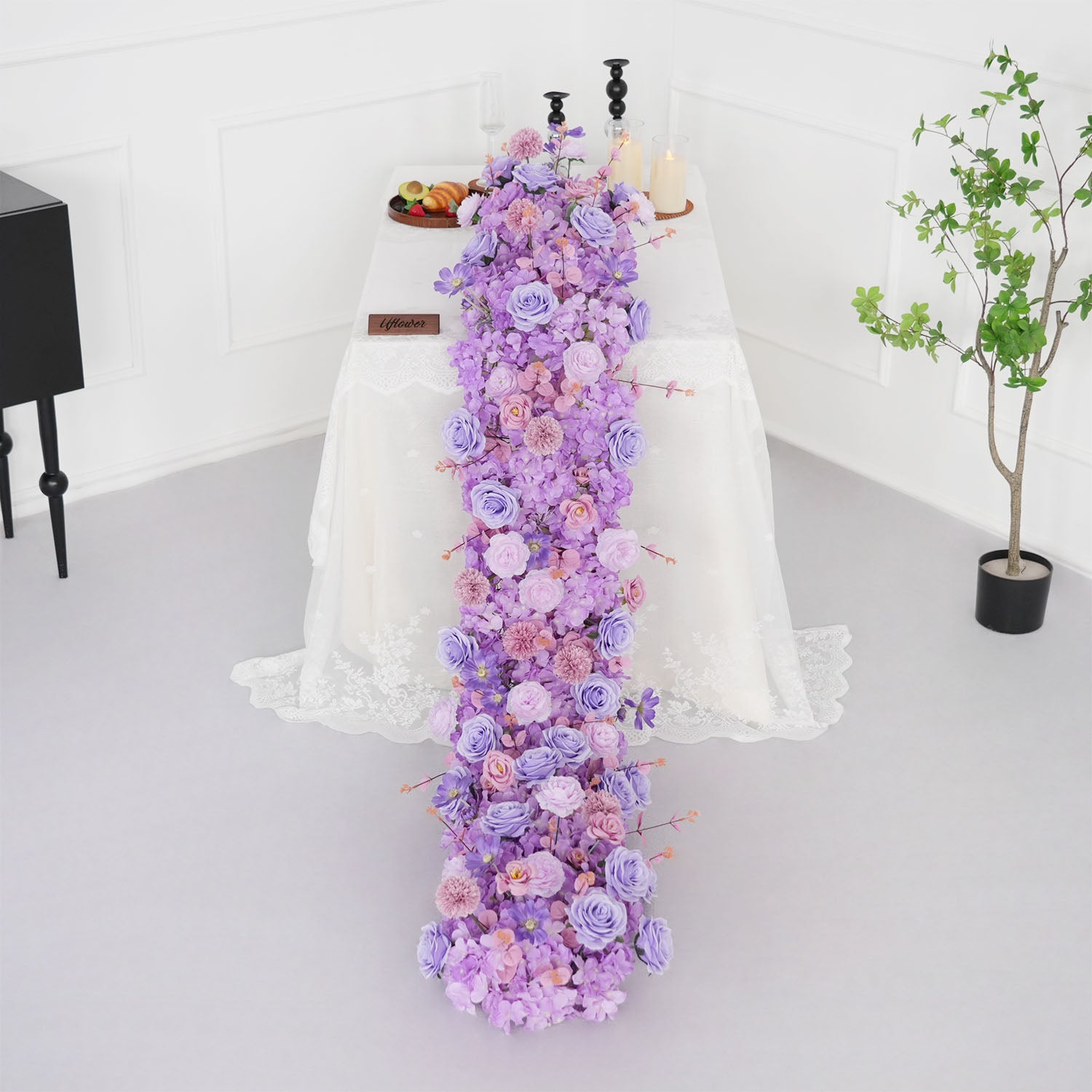 Uflower Purple Rose Table Runner Sofa Floral Wedding Backdrop Decor